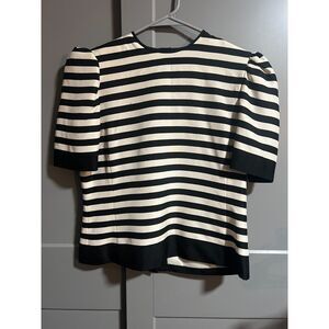 Anne Crimmins For Umi Collection 100% Silk Stripe Blouse 8 US S/M Shoulder Pads